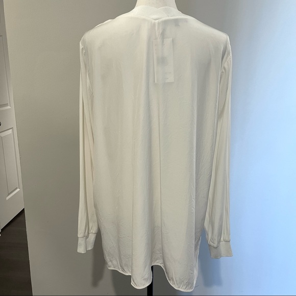 Lafayette 148 Wyatt Knit Trim Matte Silk Blouse In Cloud White Size Larg… - Picture 5 of 11